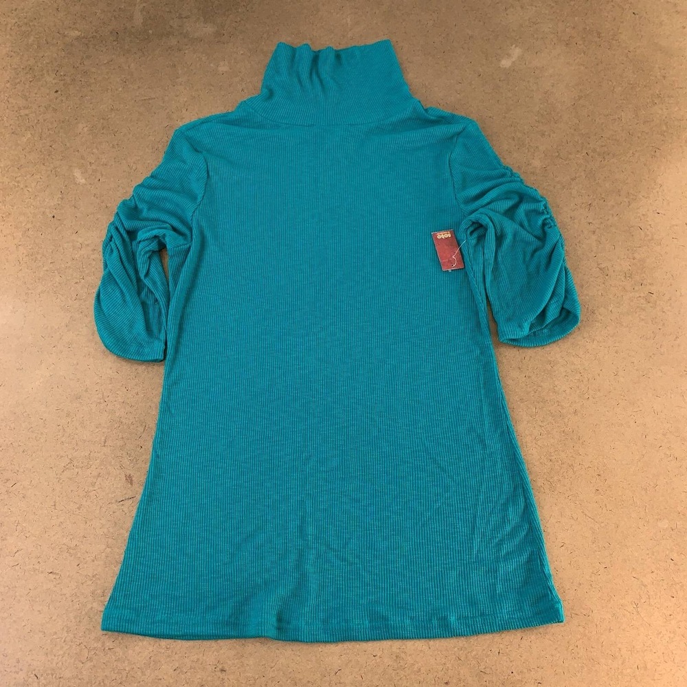 Pullover Sweater Womens Blue 3/4 Sleeve Turtleneck Ruched Knit Juniors XXL New